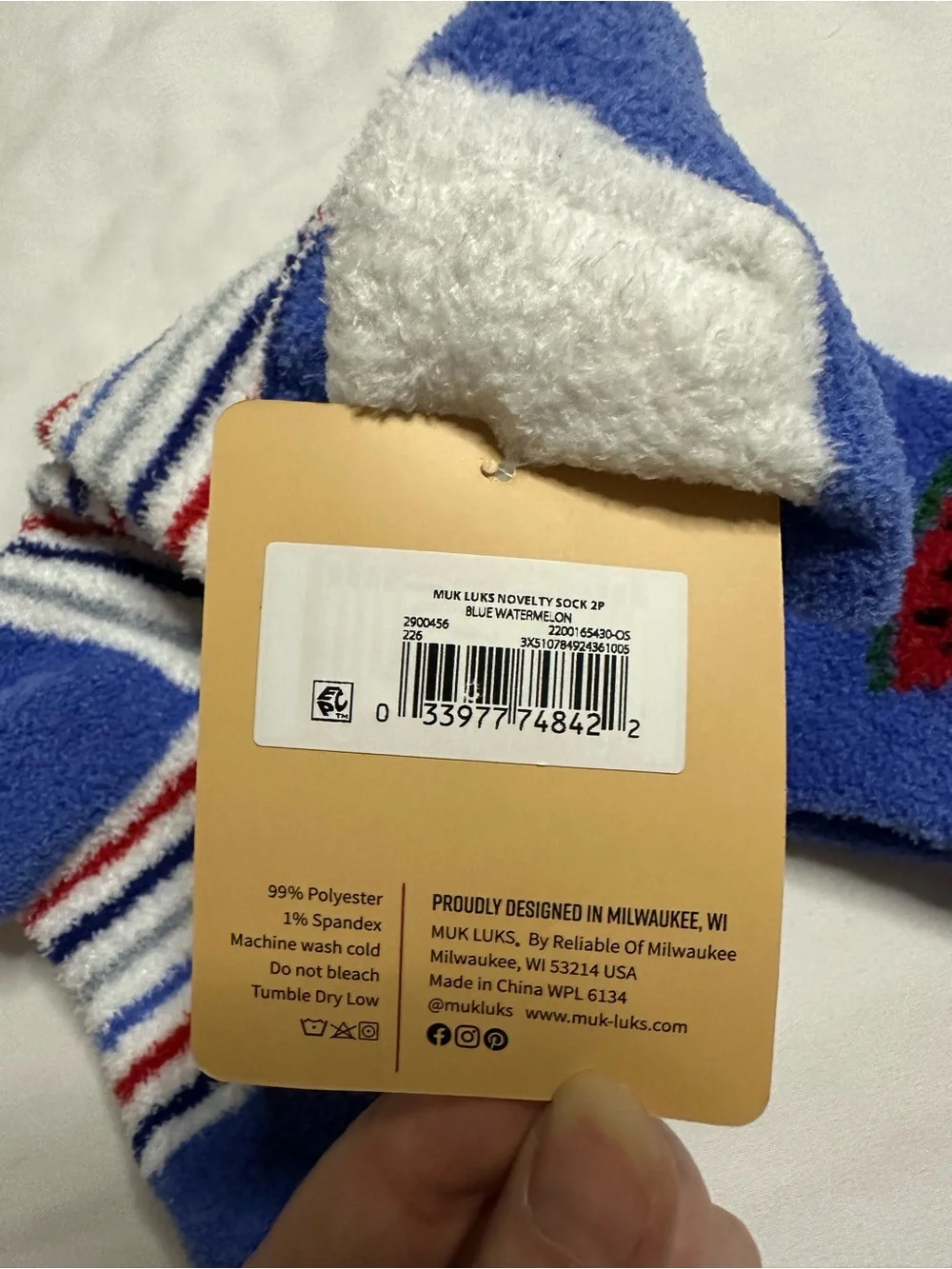 Muk Luks Blue & White Watermelon Fuzzy Socks 2 Pack